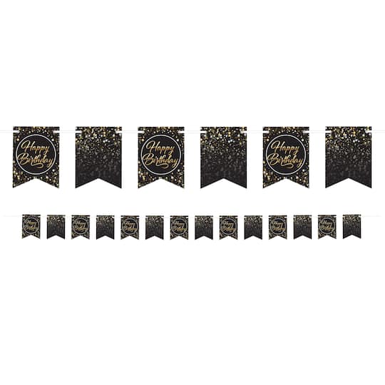Beistle 8ft. Black, Gold & Silver Happy Birthday Streamer